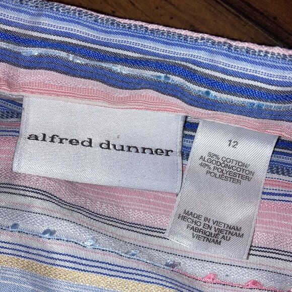 Alfred Dunner Size 12 Blue and Pink Striped Ribbon Adorned Button Down Blouse - Picture 3 of 3